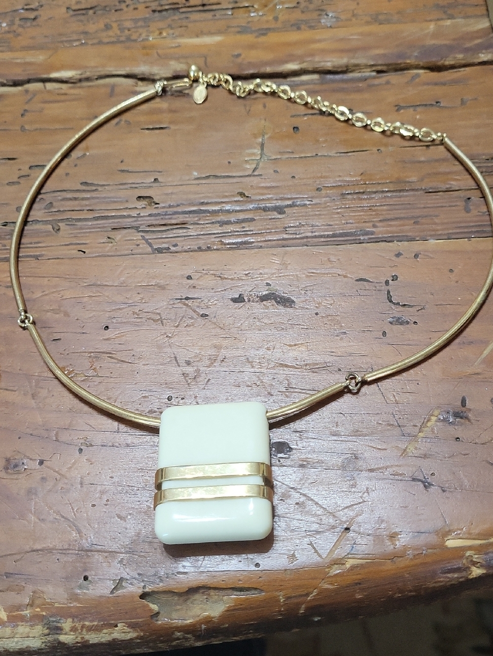 Vintage Avon Gold-Tone Necklace with White Rectangular Pendant